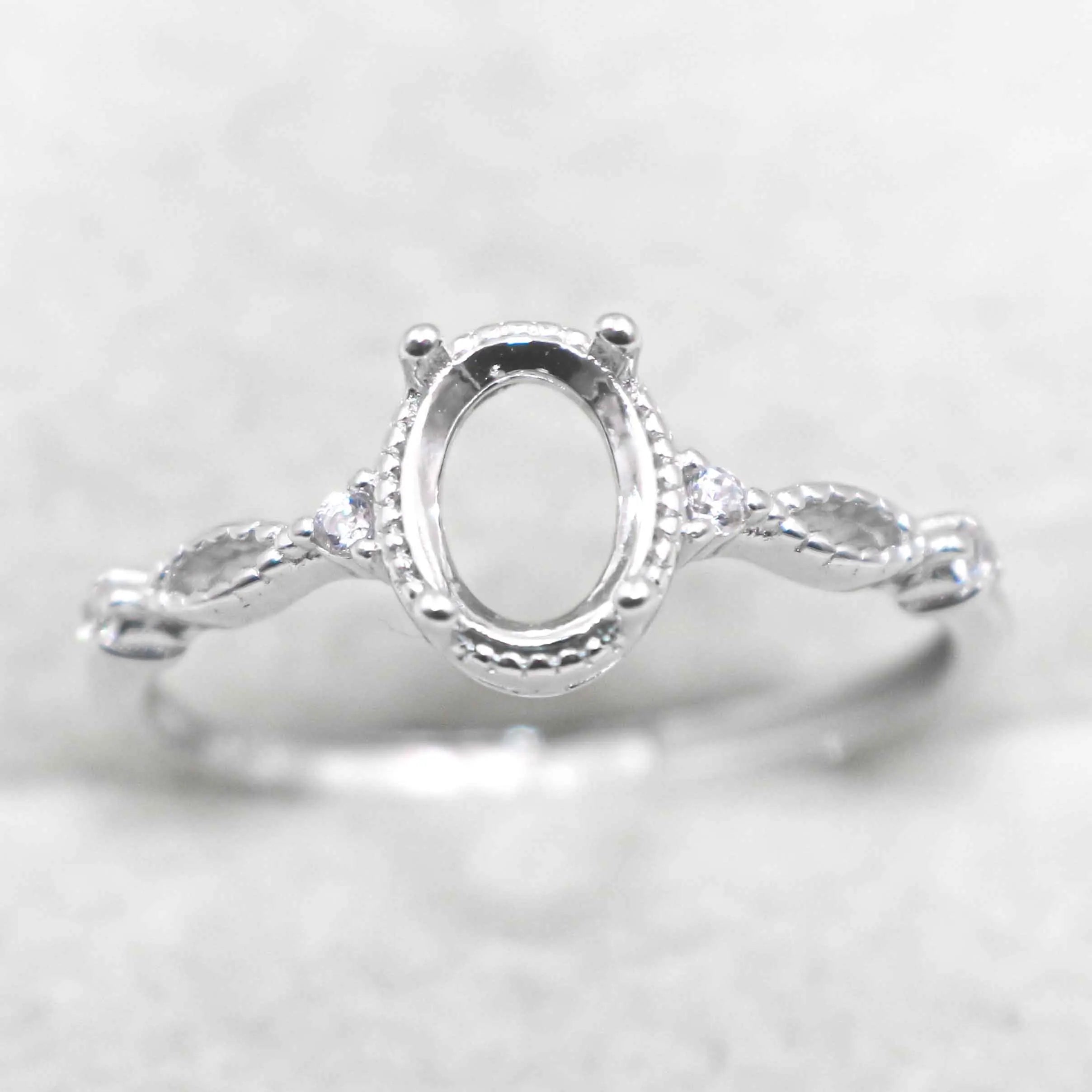 Sterling Silver 5*7mm Semi Mount Ring Frame Empty Blank Support Claw Setting S925 Base Holder Without Center Stone for DIY Inlay
