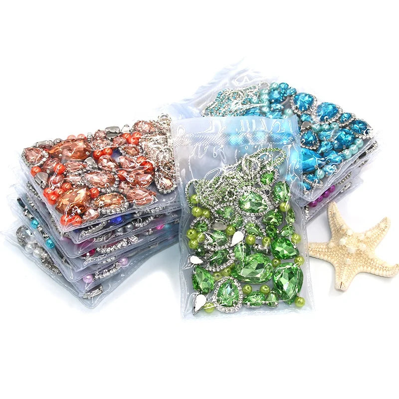 Box 100 Mixed Drop Shape Crystal Rhinestones 3D Cup Chain Pearls Handmade Sew-On Loose Rhinestones Glass Material 16 Color 9