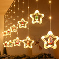 Christmas Decoration Pentagram Circles Christmas Tree Curtain Lights 8 Function Remote Control Room Window Mall Holiday