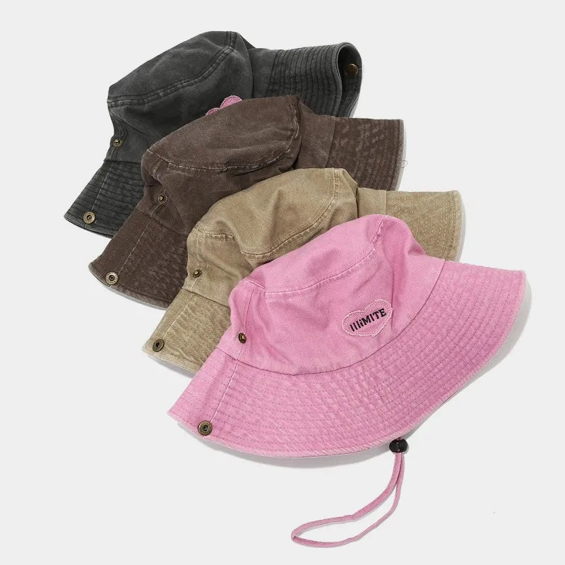 Custom Logo Fisherman Cap Washed Vintage Wide Brim Boonie Cap Fisherman Bucket Hat for Beach Fishing