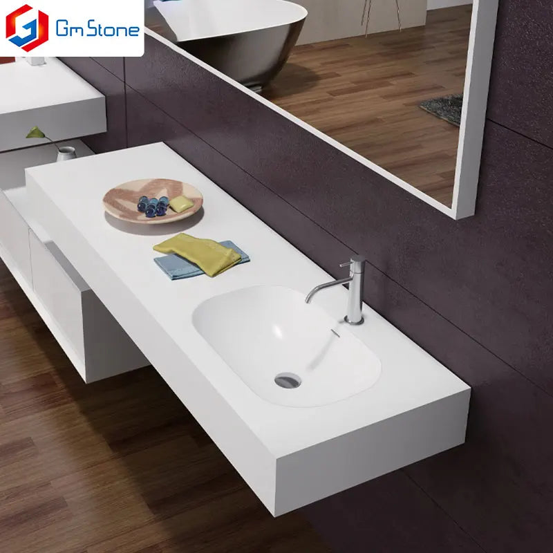GM20106 Modern Design Artificial Stone Vanity Sink Matt Wash Solid Surface Wall Hanging Basin for Bathrooms