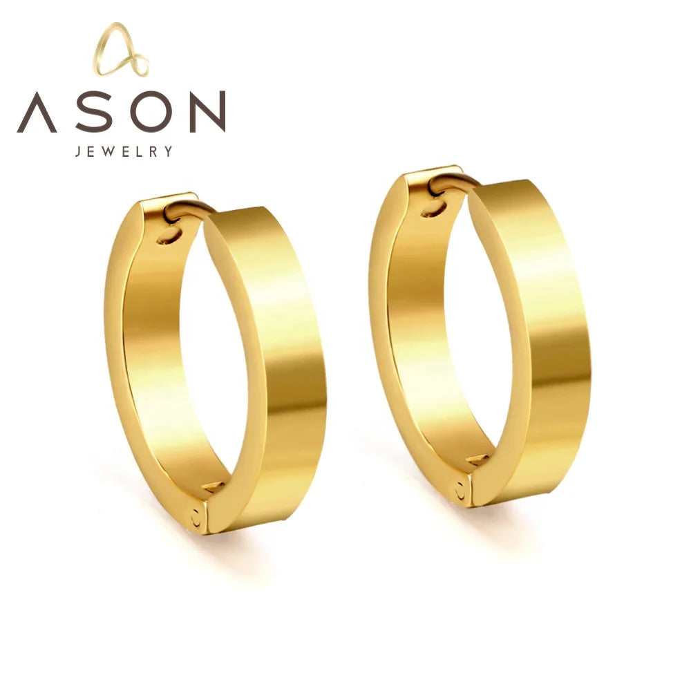 Ason Jewelry Wholesale 4*20mm Ear Buckle Hoop Earrings PVD 18k Gold Waterproof Stainless Steel Flat Hoop Earrings