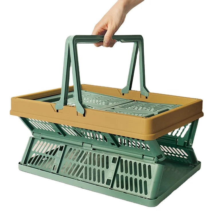 2022 New Foldable Picnic Basket Collapsible Storage Crates Stackable Storage Container Basket Grocery Shopping Basket