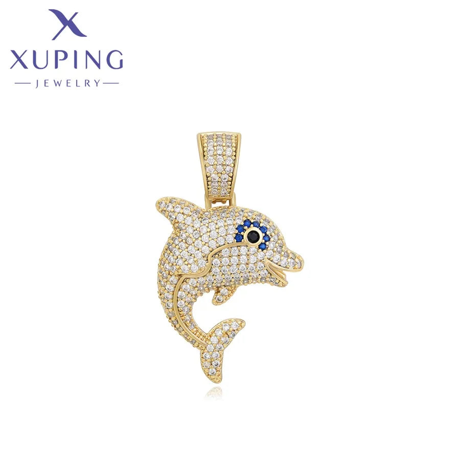 X000810371 Xuping Jewelry Wholesale 14K Gold Plated Dolphin Animal Fashion Iced Out Pendant for Necklace