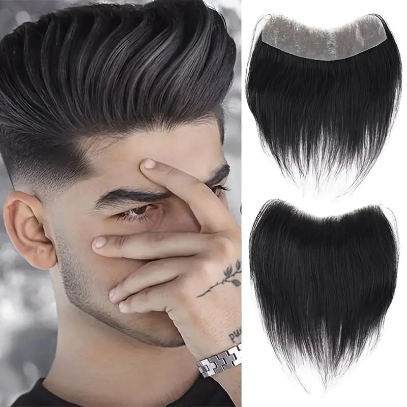 100% Human Hair Natural Hairline Forehead Hair Replacement Super Thin Skin PU V-loop Front Hairline Toupee for Men