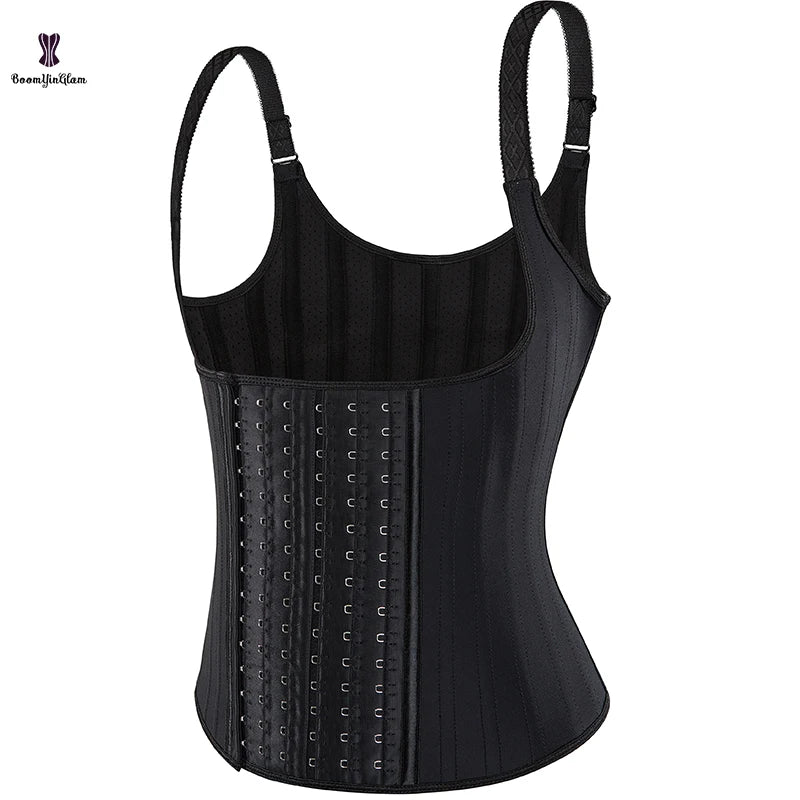 Removable Strap 25 Steel Bone Waist Trainer Smooth Latex Slimming Sheath Pushing Holes Waist Trainer Vest With 6 Hook