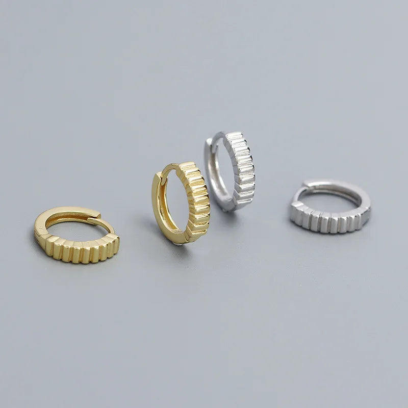 2024 Ins Fashion 925 Silver Plain Round Vertical Stripes 18K Gold Plated Sterling Silver  Hoop Earrings for Women