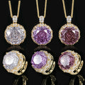 Luxury Ladies' Rose Pendant Ring Shining Zircon O-Chain Rose Red Purple Silver Bridal Party Jewelry Set