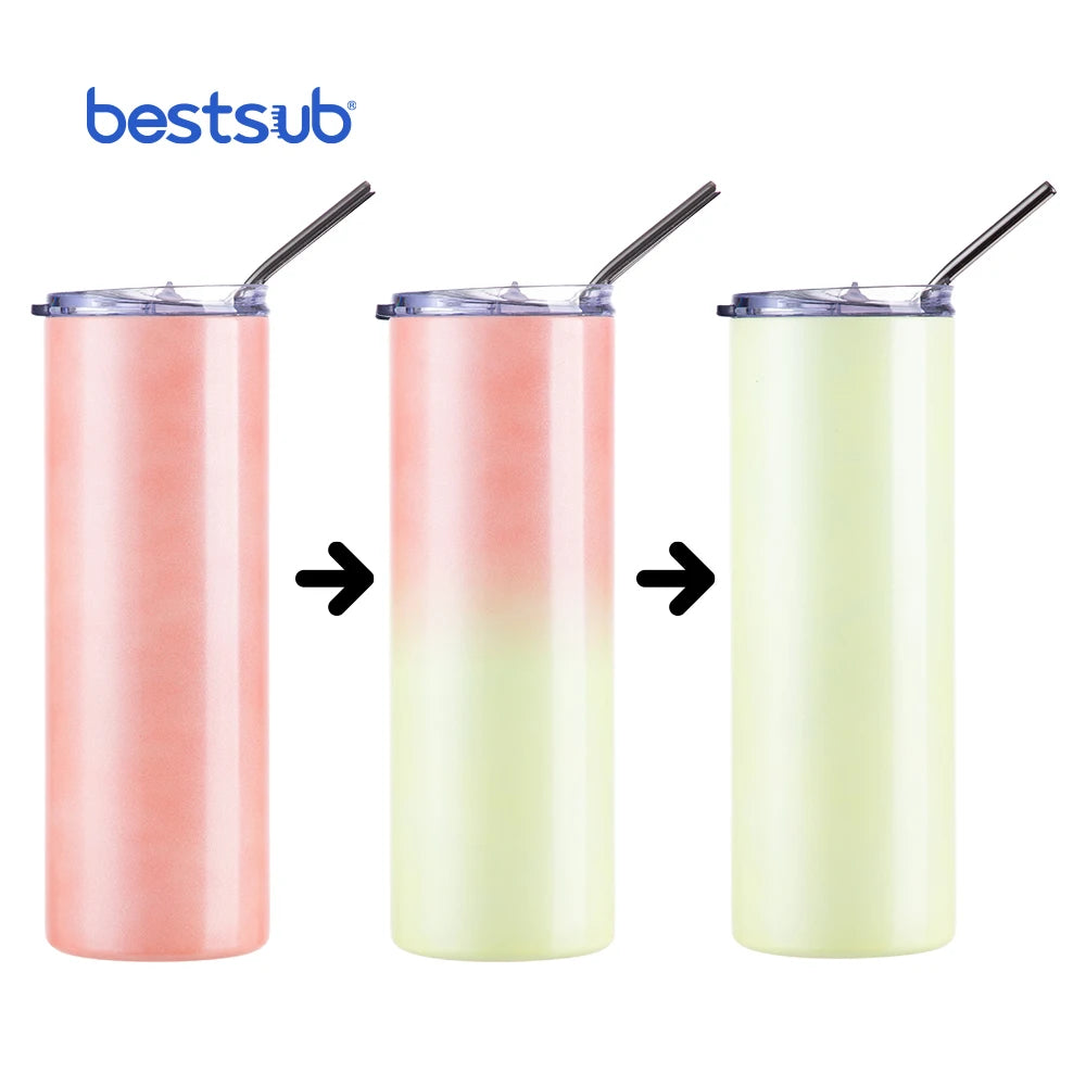 BestSub Wholesale Printed Double Wall Stainless Steel 20 oz Color Changing Skinny Tumbler Sublimation Blanks Taza