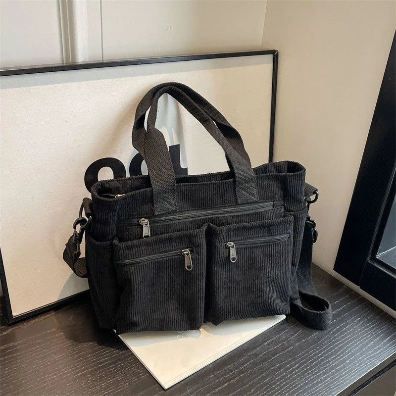 Custom Logo New Fashion Simple Leisure Corduroy Multi Pocket Bottle Pocket Ladies Outdoor Corduroy Crossbody Mom Bag
