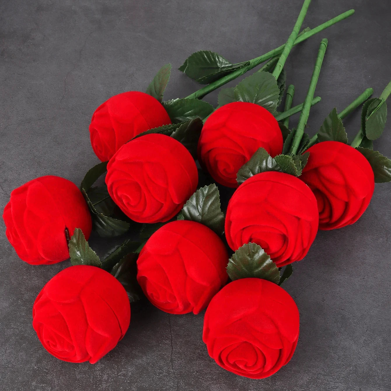 Olai Stock Valentine's Day Rose Ring Package Case Flocking Velvet Wedding Ring Box with Branch