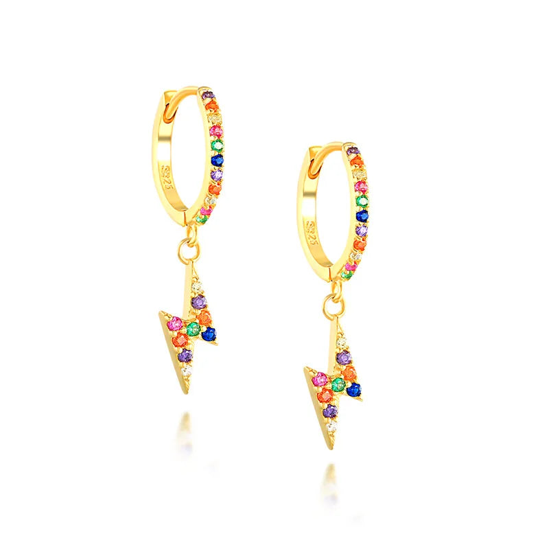 2022 NEW 925 Sterling Silver rainbow Lighting Flash Shape with Small Cz Diamond Hoop Earring
