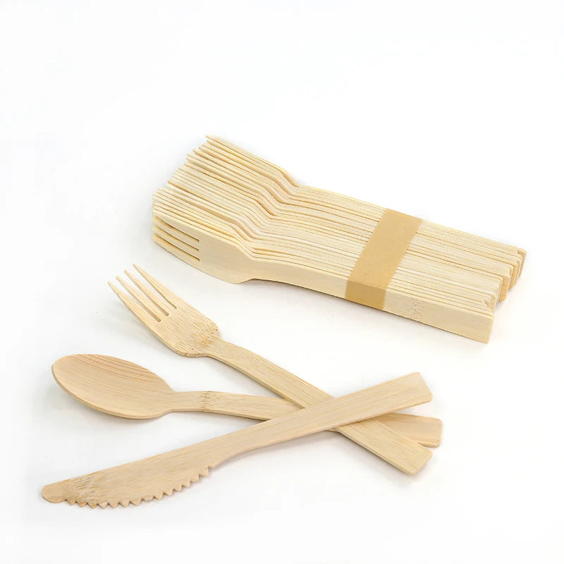 China Supplier Bamboo Cutlery Travel Set Disposable Biodegradable Bamboo Cutlery for Party