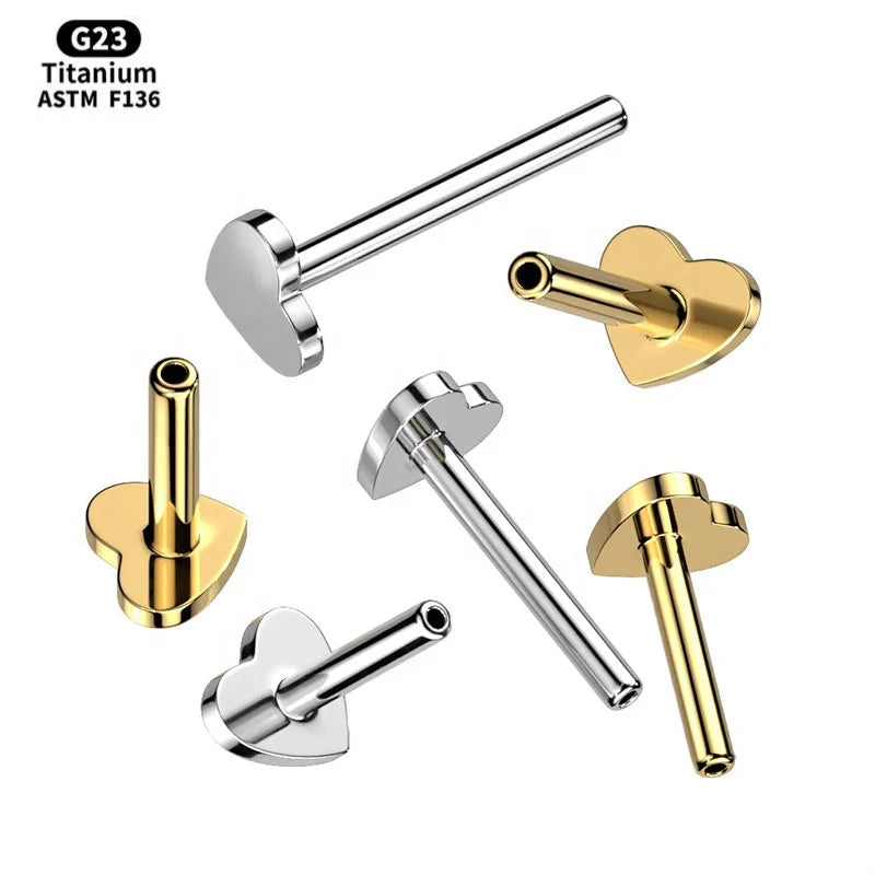 Wholesale Custom G23 Titanium Push-in Threadless Labret Star Heart Moon Flower Base Piercing Body Jewelry