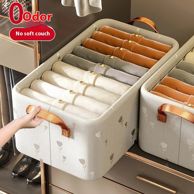 Portable Stainless Steel Wardrobe Organizer Box Fabric Storage Baskets Home Foldable Space Saver for Pants Clothes Organizer