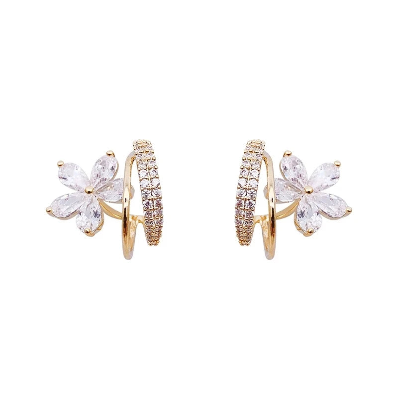 SC Gold Plated  Stud Earrings Set Shinning Diamond Zircon  Earrings  Elegant Flower Stud Earring Set for Women