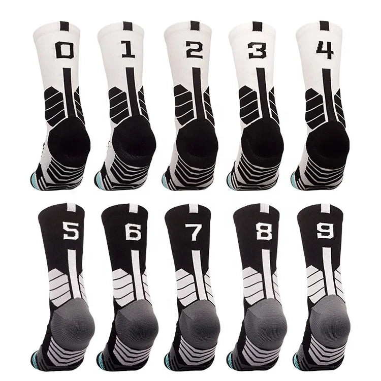 LINGTU Basketball Crew Socks Knitted Sports Socks Shock Absorption Basketball Running Athletic Basketball Socks With Numbers