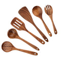 Bamboo Wood Cooking Utensil Set with Holder-6-Piece Natural Sustainable Spatulas for Home Kitchen All-Season Use