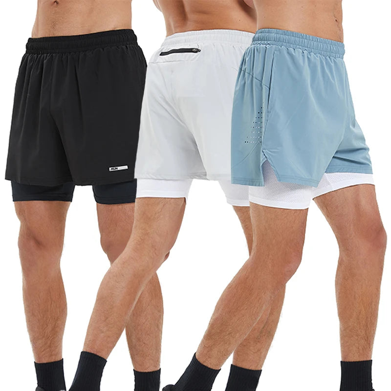 Wholesale Summer Soccer Workout Double Two Layer Blue Breathable Running Shorts