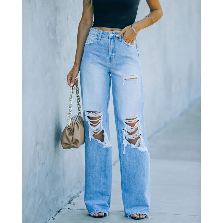 Fall New Slim Ripped Jeans Women's Pants Fashion Women Jeans