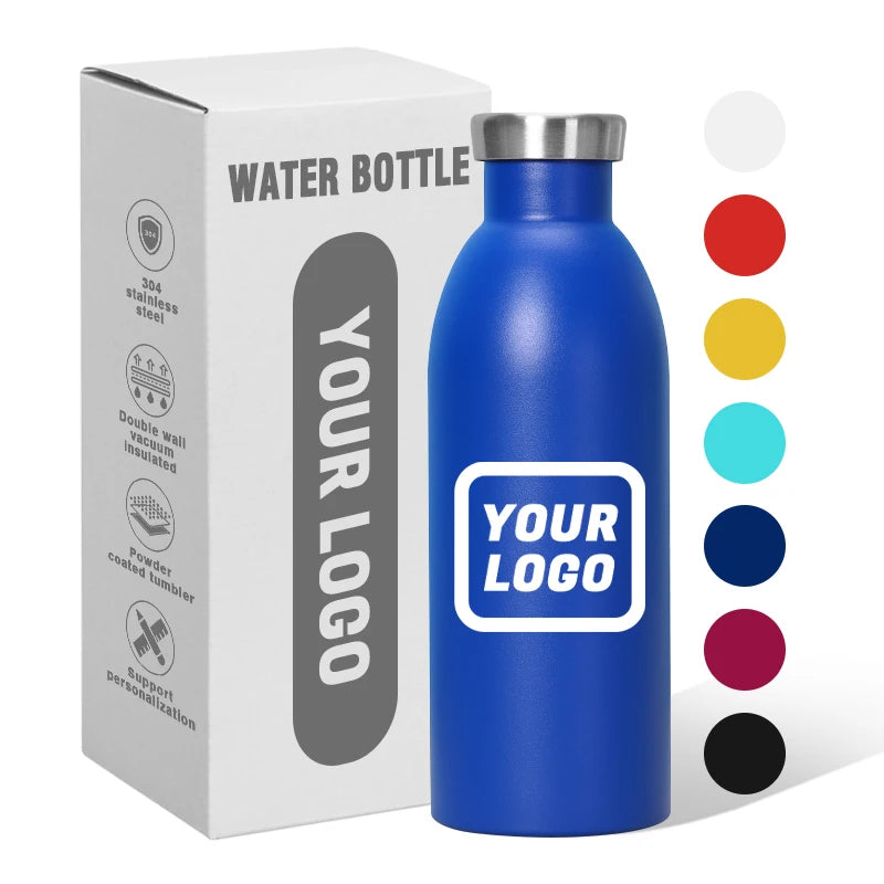 Logo Custom Sport Cola Water Bottle With Lid 480ml Double Walled 304 Stainless Steel  Vacuum Car Cup Mug Travel Office Colors