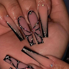 24pcs Matt Ballerina Nails Tip Custom Acrylic Press on Nails Coffin Artificial Fingernails Tips With Shining Butterfly for Women