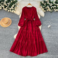 French Dress Women 2025 New Advanced Lace  Waist Lantern Sleeve Dress
