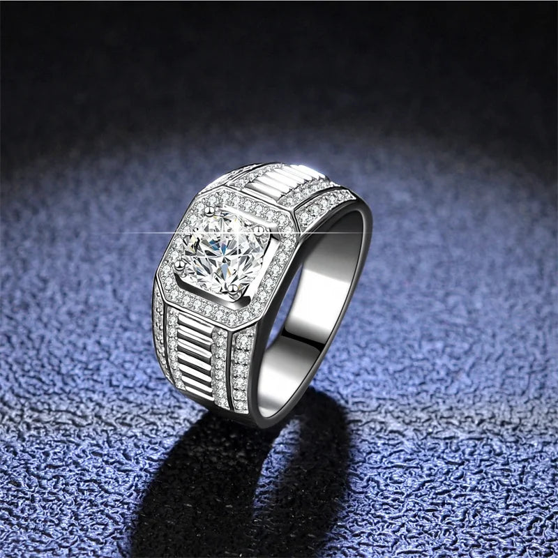 Wholesale Price Round Cut GRA Moissanite Diamond Men Ring Six-clawed 925 Sterling Silver Moissanite Wedding Rings 1ct