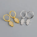 Isunni Golden Fatima Hand Hamsa Shaped Pendant S925 Sterling Silver Dainty Drop Hoop Earrings
