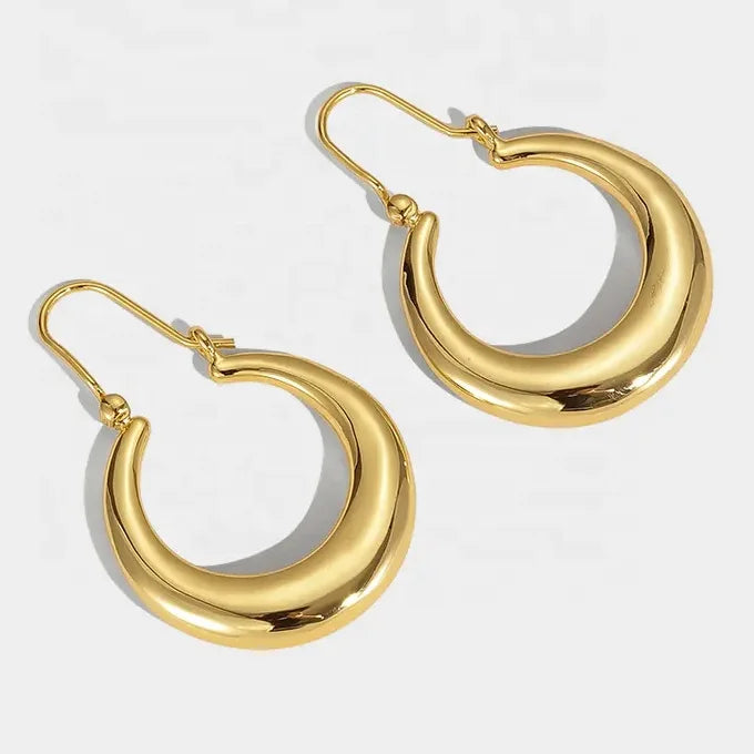Europe and the United States Hundred Match Cold Wind Brass Plated 18 Gold Round Drop Hoop Earrings