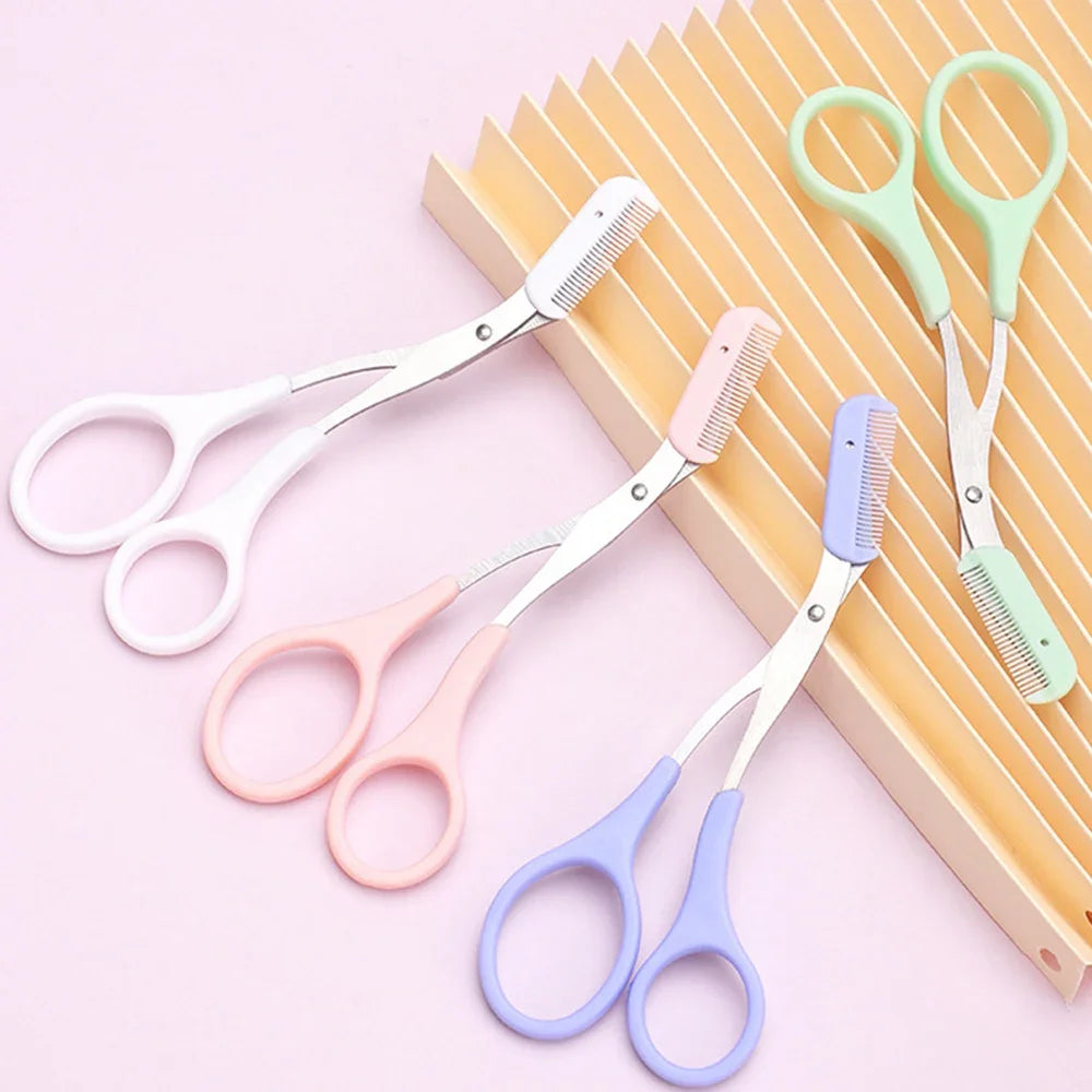Portable Pink Stainless Steel Eyebrow Trimmer Scissors Comb Set Working Mode Shaving Make Tools for Eyebrow & Eyelash Hair Care