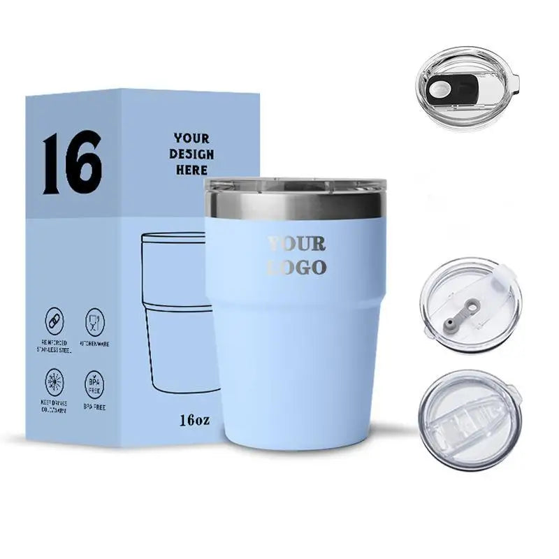 Custom logo 16oz Car Mug 304 Stainless Steel Stacking Coffee Mug Portable Vacuum Insulated Water Cup