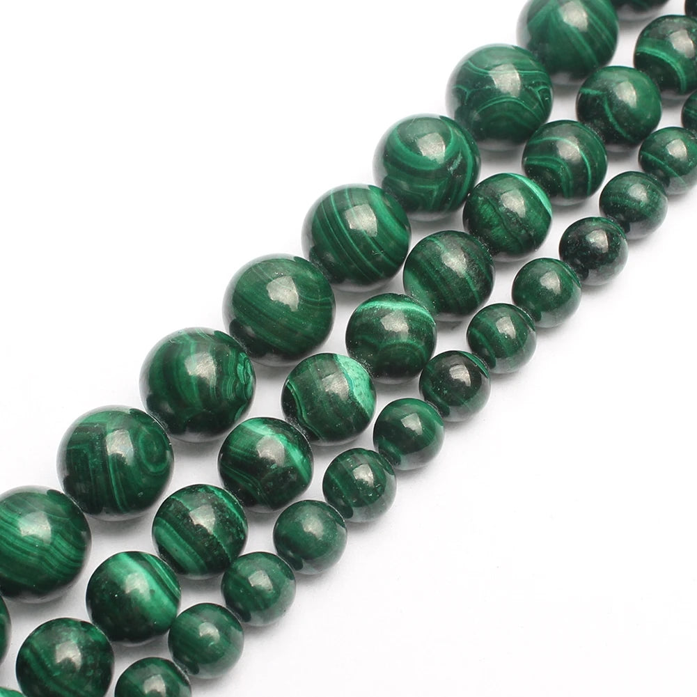AA Quality Round Loose Natural Green Malachite Semi-Gemstone Beads for Jewelry Making DIY Bracelet Necklace MegaBDM