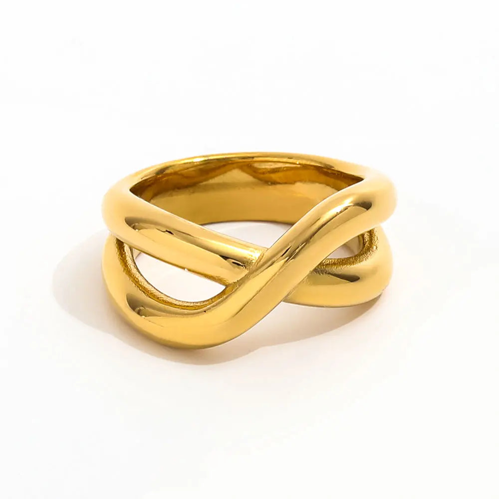 High End 18K Plain Gold Layered Cross Chunky Rings Stainless Steel Trendy Simple Gold Plated Jewelry