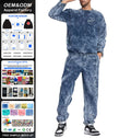 OEM Custom Embroidered Patch Logo Vintage Sweatshirt and Sweatpants Two Piece Set Sweatsuit  Acid Wash Men Tracksuit