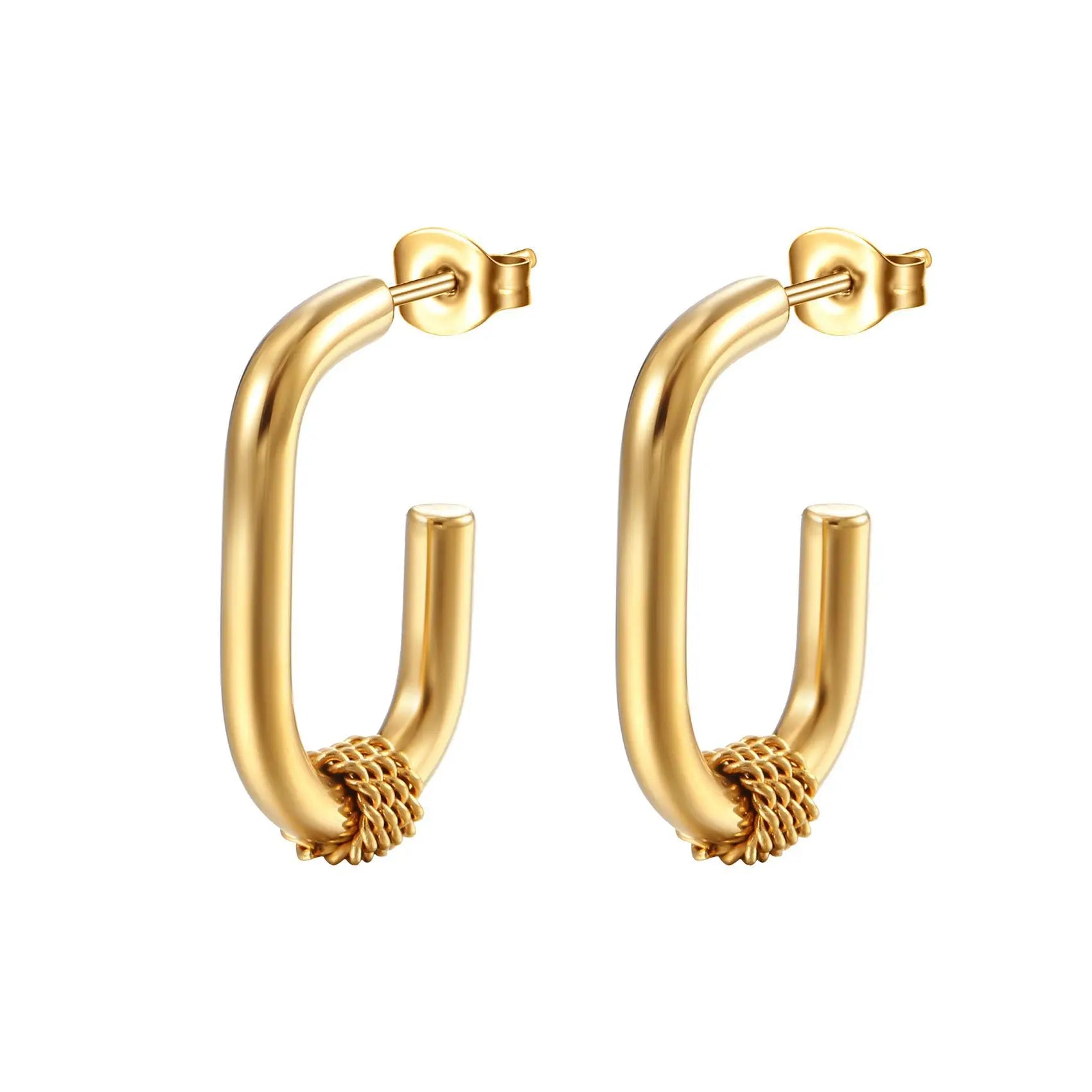 Vintage 18K Real Gold Plated Earrings Twist Oval Hoops Stainless Steel Earrings Stud Earrings for Women