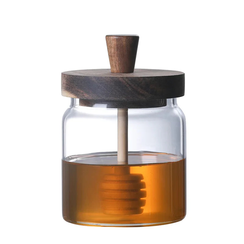 Modern Transparent Round High Borosilicate Glass Vials Food Grade Honey Jars with Wooden Lid for Kitchen Storage for Parties