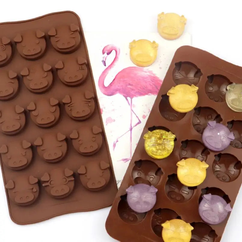 653 Factory STOCK 15 Even Expression Pig Head Silicon Chocolate Moulds Silicon Resin Mold Silicone Ice Cube Tray