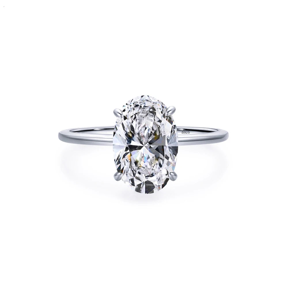 2024 Popular Elegant Pure 925 Sterling Silver Oval Cut 5A Cubic Zircon Engagement Rings for Women Bridal Fine Jewelry