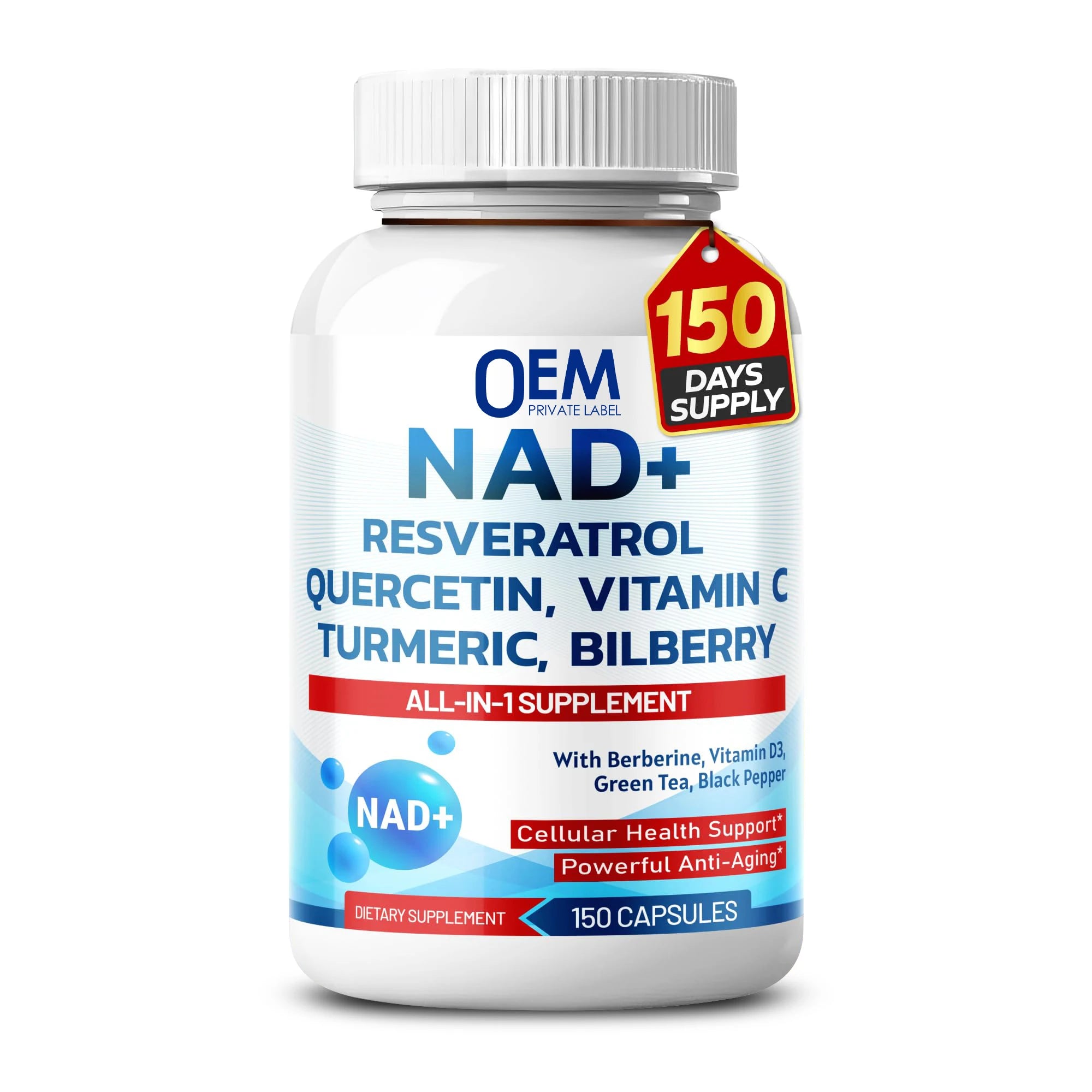 NAD+Resveratrol Supplement with Berberine Vitamin D3 Green Tea Black Pepper Cellular Health Support Powerful Anti-Aging