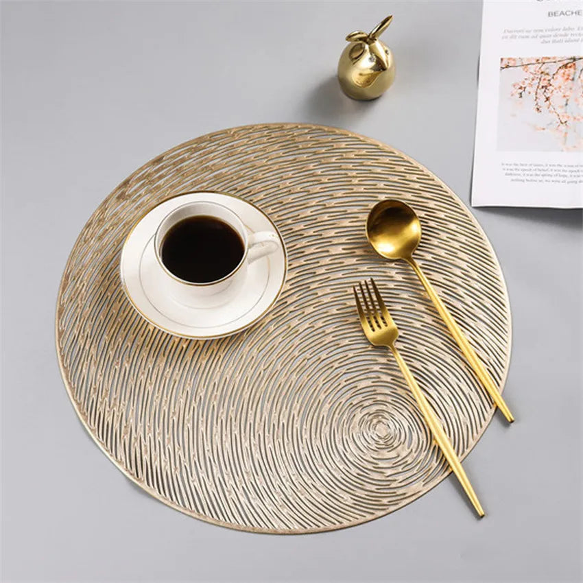 K1405 Placemats Restaurant Round PVC Hollow Meal Pads Anti-hot Dining Table Mats Set PVC Tablemat
