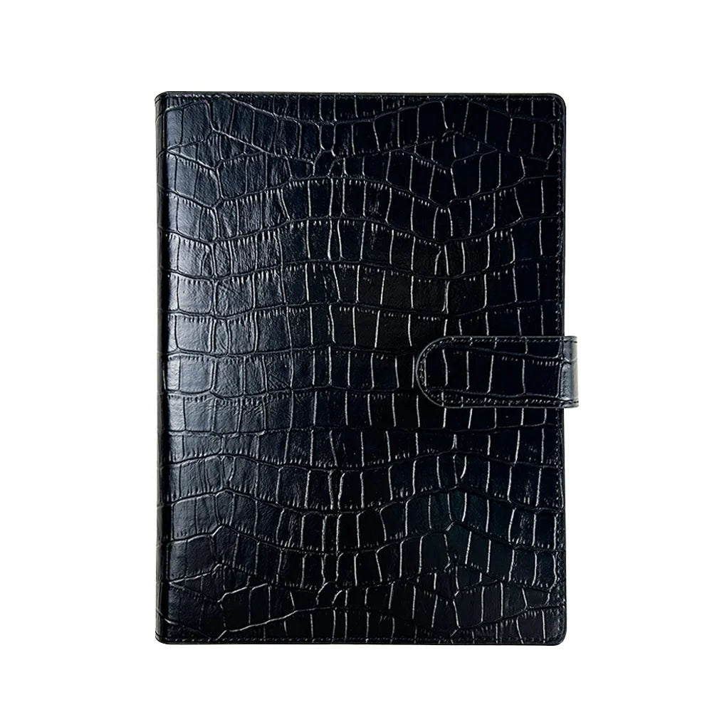 Custom Logo Business Planner Crocodile Grain PU Leather A5 6-Hole Ring Binder Notebook With Card Slots & Pen Loop