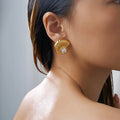 Dazan New 18k Gold Plated Unique Hypoallergenic Stainless Steel 3A Clear Zircon Snail Shell Earrings Beach Hawaiian Fall Jewelry