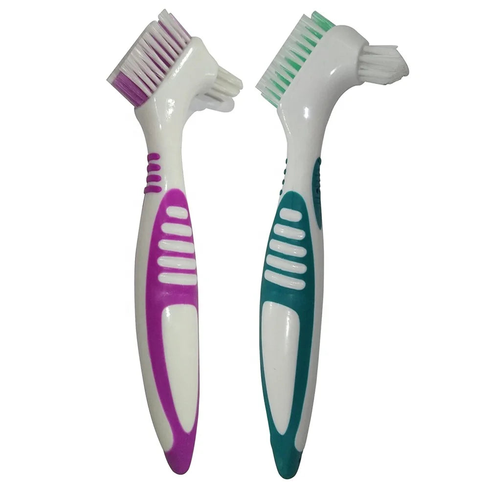 Premium Double-Headed Denture Toothbrush Effective Hard Bristle Nylon Brush