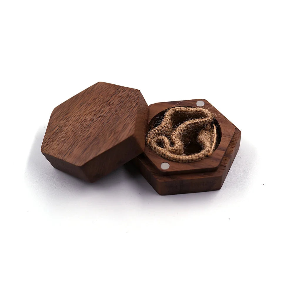 Customized Engraved Your Logo or Words Solid Wood Walnut Octagonal Handmade Wood Carved Jewelry Ring Box