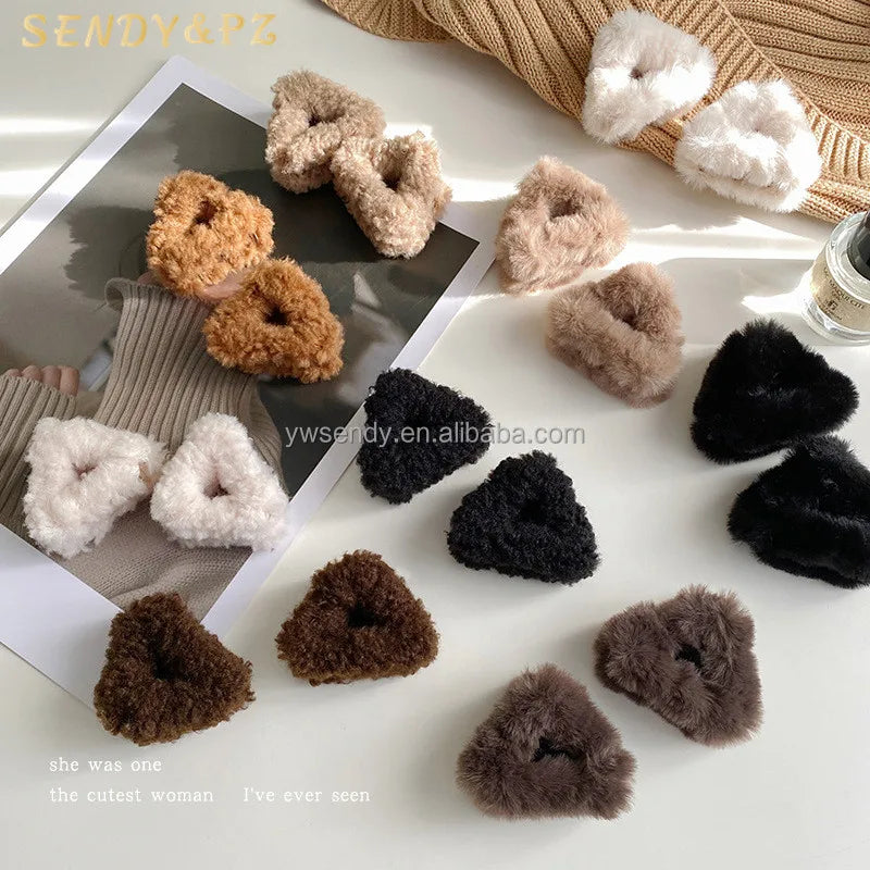 Winter Girls Cute Cat Ears Soft Plush Fur Hair Claws Triangle Clips for Women Fluffy Clip Hair Accessories