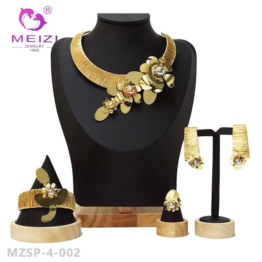 MEIZI Jewelry Retro-style Women's Jewelry Gift Accessory Pendant Golden Copper 18k Gold-plated Women's Wedding Jewelry Set