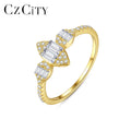 CZCITY Woman Ladies Engagement Sterling Silver Geometric Diamond Jewelry Cubic Zirconia Gold Wedding Ring