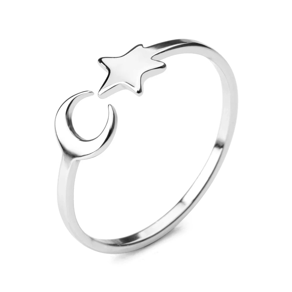Simple Stainless Steel Moon and Star Rings