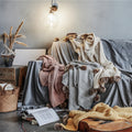 MFE Warm Soft Pompom Chenille Cable Knitted Throw Blanket Crochet Solid Autumn Winter Modern